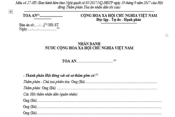 Mẫu bản án hình sự sơ thẩm