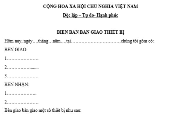 Mẫu biên bản bàn giao thiết bị