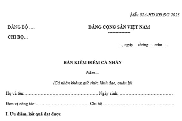 Mẫu bản kiểm điểm cuối năm dành cho cá nhân không giữ chức lãnh đạo, quản lý