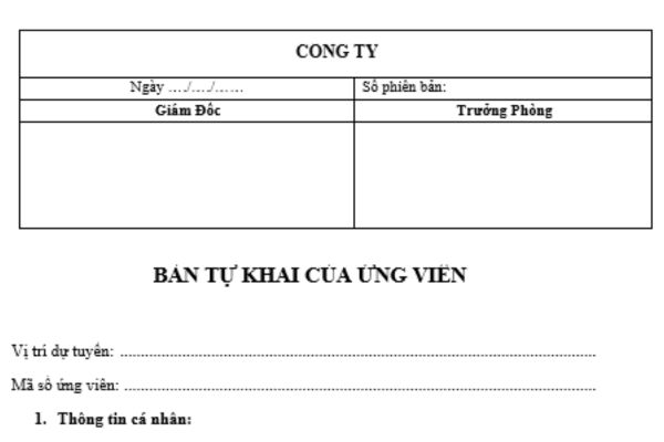 Bản tự khai của ứng viên