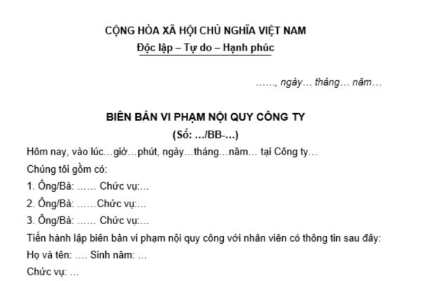 Biên bản vi phạm nội quy công ty