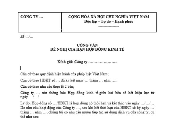 mẫu công văn đề nghị gia hạn hợp đồng kinh tế