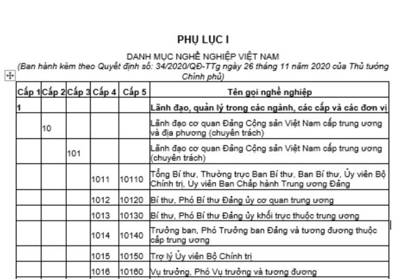 Danh mục nghề nghiệp Việt Nam