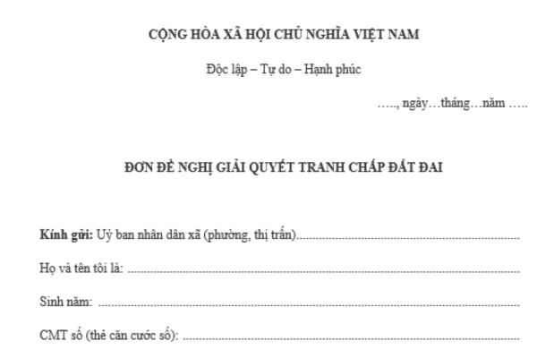 Đơn đề nghị giải quyết tranh chấp đất đai