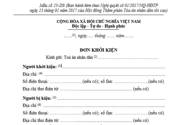 mẫu đơn khởi kiện yêu cầu bồi thường thiệt hại ngoài hợp đồng