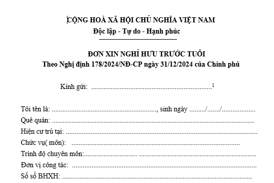 Mẫu đơn xin nghỉ hưu trước tuổi