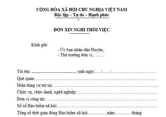 Mẫu đơn xin nghỉ thôi việc dành cho viên chức và người lao động theo Nghị định 178