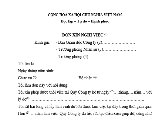 Mẫu đơn xin nghỉ việc (1)