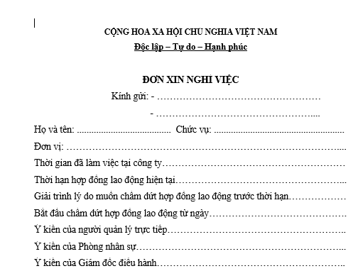 Mẫu đơn xin nghỉ việc (2)