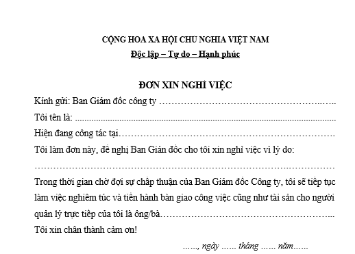 Mẫu đơn xin nghỉ việc (3)