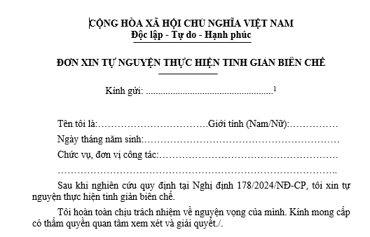 Mẫu đơn xin tự nguyện thực hiện tinh giản biên chế