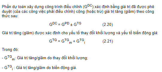 dự toán xây dựng công trình điều chỉnh