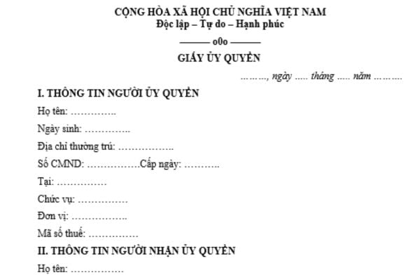 Mẫu giấy ủy quyền làm việc với cơ quan thuế