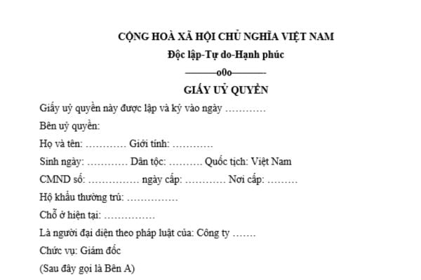 Mẫu giấy ủy quyền làm việc với cơ quan thuế