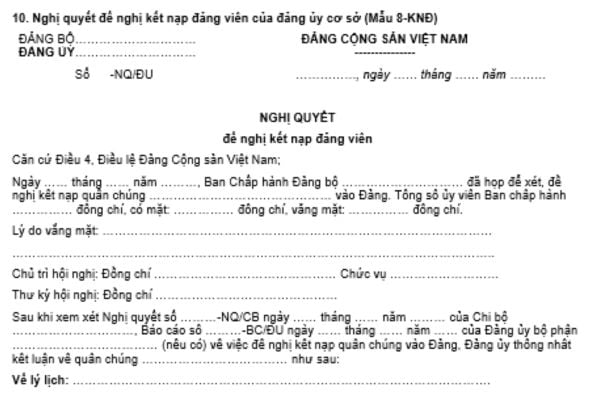 Mẫu nghị quyết đề nghị kết nạp đảng viên của đảng ủy cơ sở