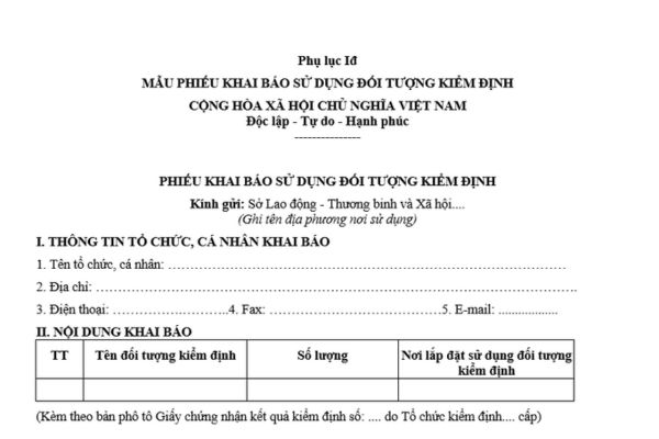 mẫu công văn khai báo sử dụng máy, thiết bị, vật tư có yêu cầu nghiêm ngặt về an toàn lao động