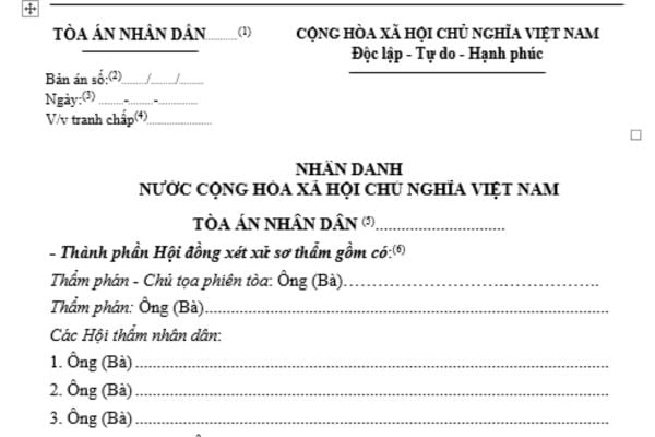 Mẫu bản án dân sự sơ thẩm