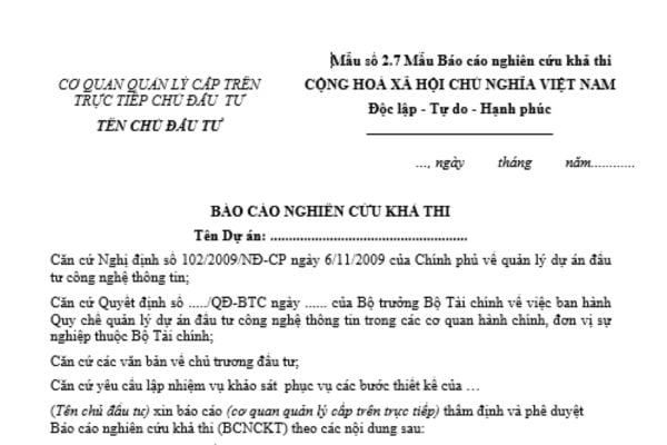 Mẫu Báo cáo nghiên cứu khả thi