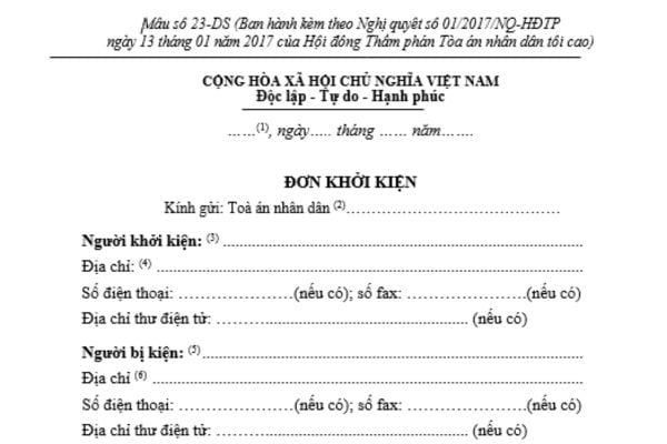 Mẫu đơn khởi kiện khi có tranh chấp hợp đồng dân sự