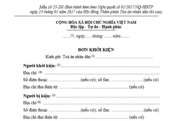 Tải về mẫu đơn khởi kiện khi có tranh chấp về nhà ở