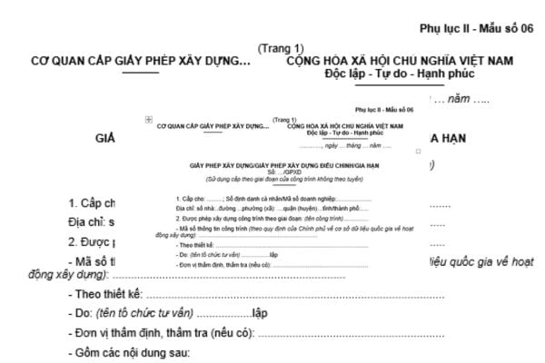 mẫu giấy phép xây dựng cấp theo giai đoạn của công trình