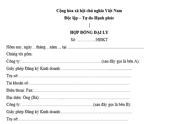 Mẫu hợp đồng đại lý thương mại