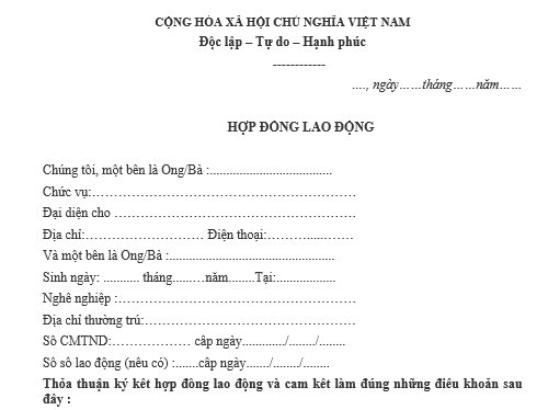 mẫu hợp đồng lao động kèm thử việc