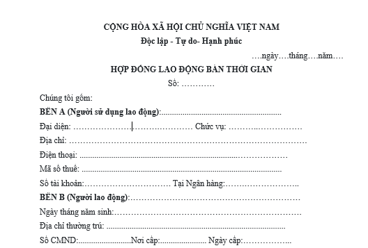 Mẫu hợp đồng lao động không trọn thời gian