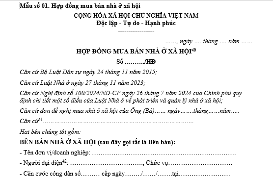 Mẫu hợp đồng mua bán nhà ở xã hội thuộc tài sản công