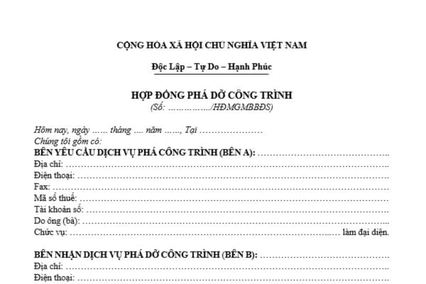 mẫu hợp đồng phá dỡ công trình