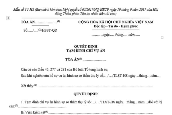 Mẫu quyết định tạm đình chỉ vụ án dùng cho Thẩm phán được phân công chủ tọa phiên tòa hình sự