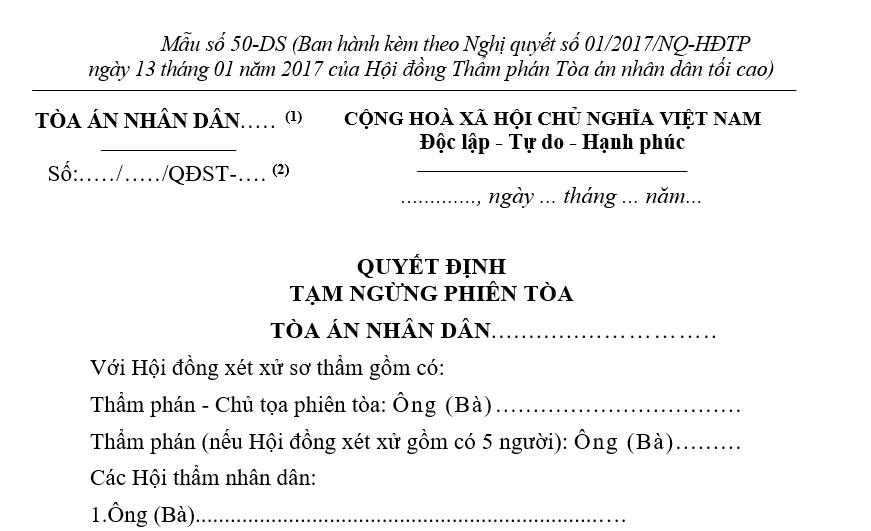 Mẫu quyết định tạm ngừng phiên tòa dân sự