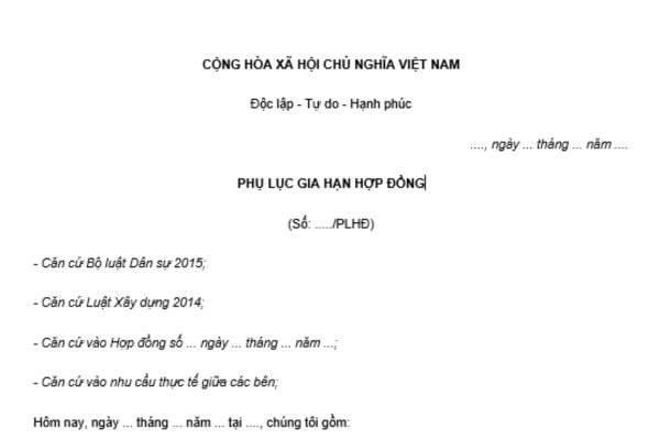 mẫu phụ lục gia hạn thời gian thực hiện hợp đồng xây dựng