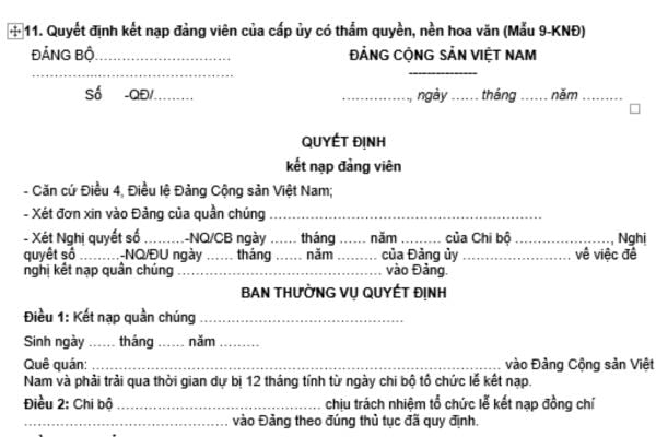 Quyết định kết nạp đảng viên