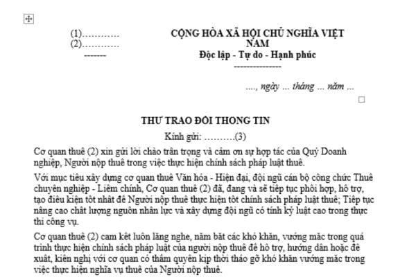 mẫu thư trao đổi thông tin