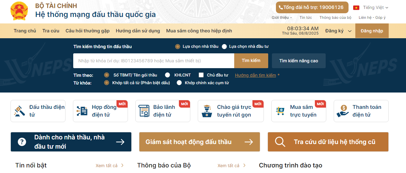  Truy cập vào website của hệ thống mạng đấu thầu quốc gia theo đường link&nbsp;https://muasamcong.mpi.gov.vn.