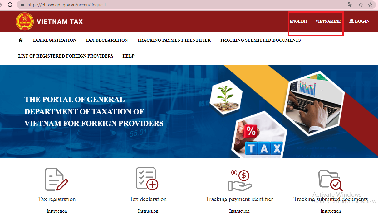 Truy cập Cổng thông tin điện tử dành cho nhà cung cấp ở nước ngoài tại website: https://etaxvn.gdt.gov.vn/nccnn/Request