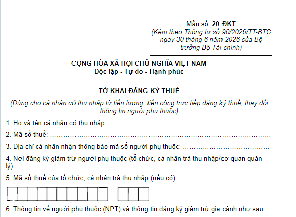 Mẫu Tờ khai đăng ký thuế, đăng ký giảm trừ gia cảnh lần đầu