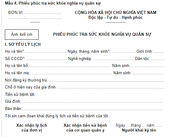 Mẫu Phiếu phúc tra sức khỏe nghĩa vụ quân sự mới nhất