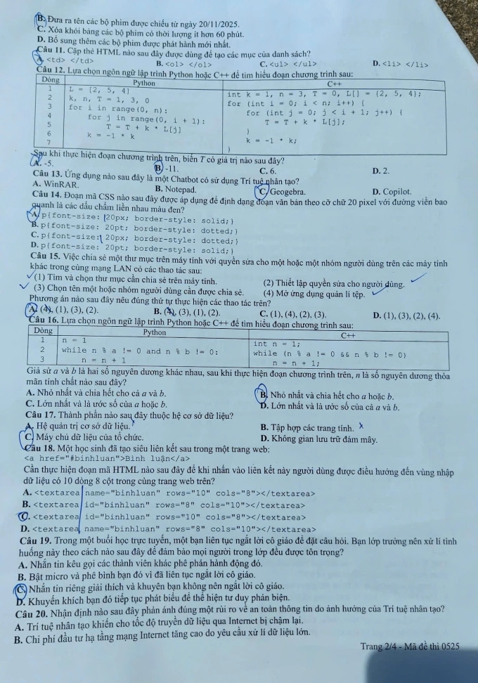 Đề thi tin: