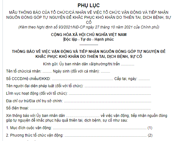 Mẫu Thông báo vận động, tiếp nhận ủng hộ người dân vùng bão lũ các tỉnh phía Bắc dành cho cá nhân