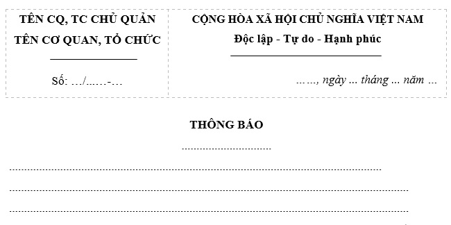  mẫu thông báo là một trong các loại văn bản hành chính và được trình bày theo Nghị định 30/2020/NĐ-CP