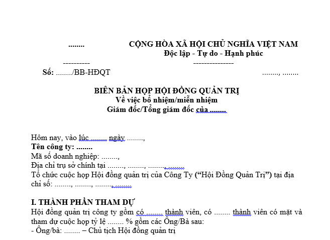 Mẫu biên bản họp bầu giám đốc, tổng giám đốc