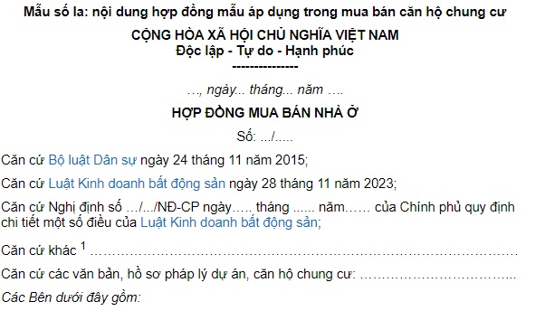 mẫu hợp đồng mua bán nhà chung cư