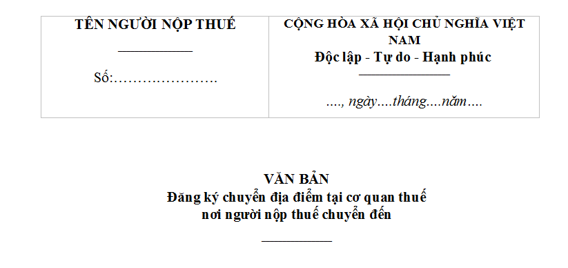 Mẫu số 30/ĐK-TCT văn bản đăng ký chuyển địa điểm tại cơ quan thuế nơi người nộp thuế chuyển đến 2026 dành cho hộ gia đình