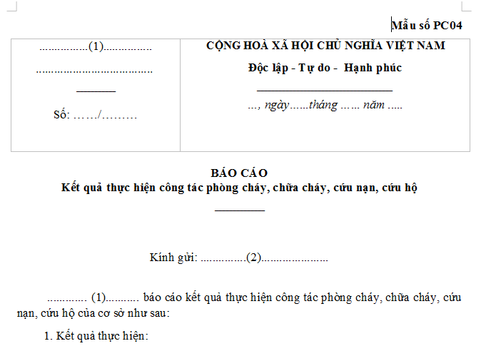 Mẫu báo cáo công tác PCCC 6 tháng đầu năm của nhà chung cư, nhà ở tập thể