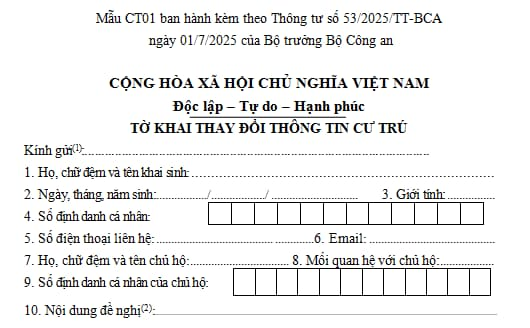 Mẫu đăng ký tạm trú mới nhất dành cho sinh viên đại học nhập học xa quê