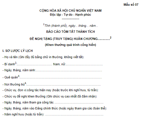 Mẫu Báo cáo thành tích đề nghị khen thưởng quá trình cống hiến theo Nghị định 152? Cách viết báo cáo?