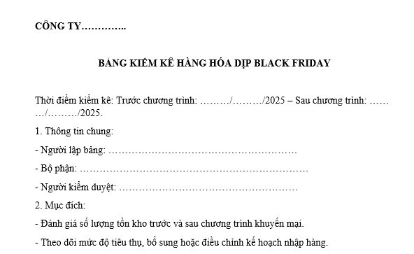 Mẫu Bảng kiểm kê hàng hóa dịp Black Friday trước và sau chương trình khuyến mại? Black Friday có phải ngày lễ lớn không?