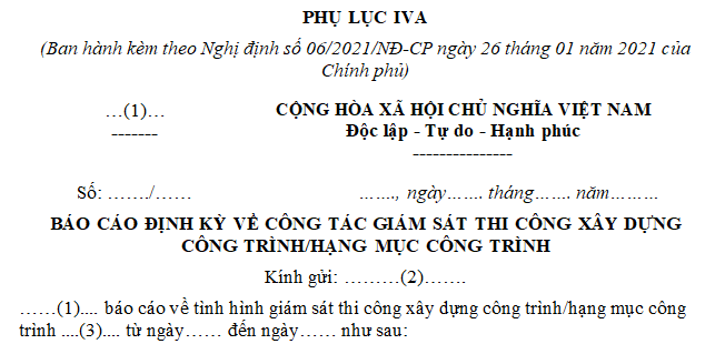 Mẫu báo cáo công tác giám sát thi công xây dựng công trình định kỳ tuần